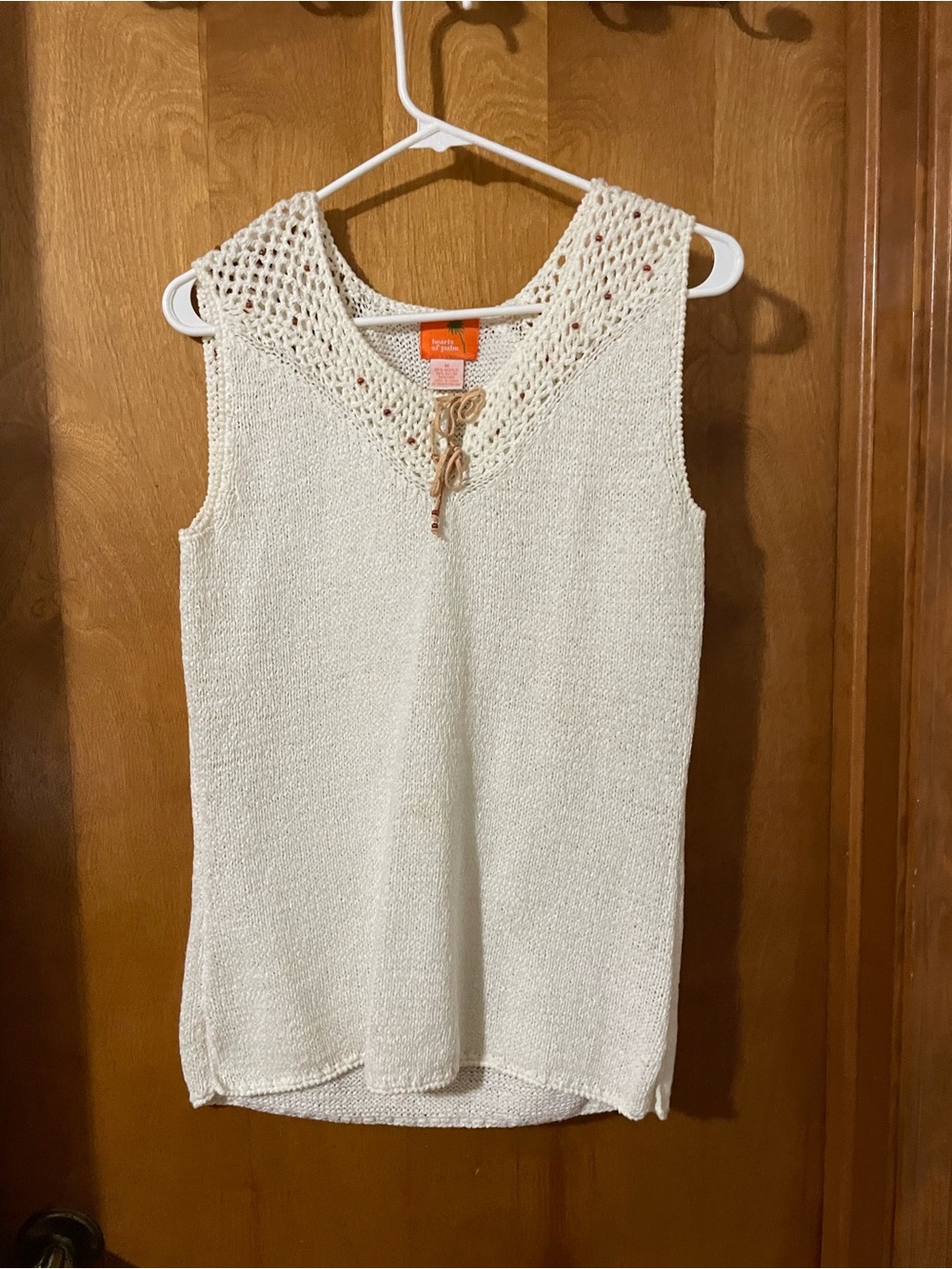 hearts of palm Cream Knit Sleeveless V-Neck Tank with Lace Yoke